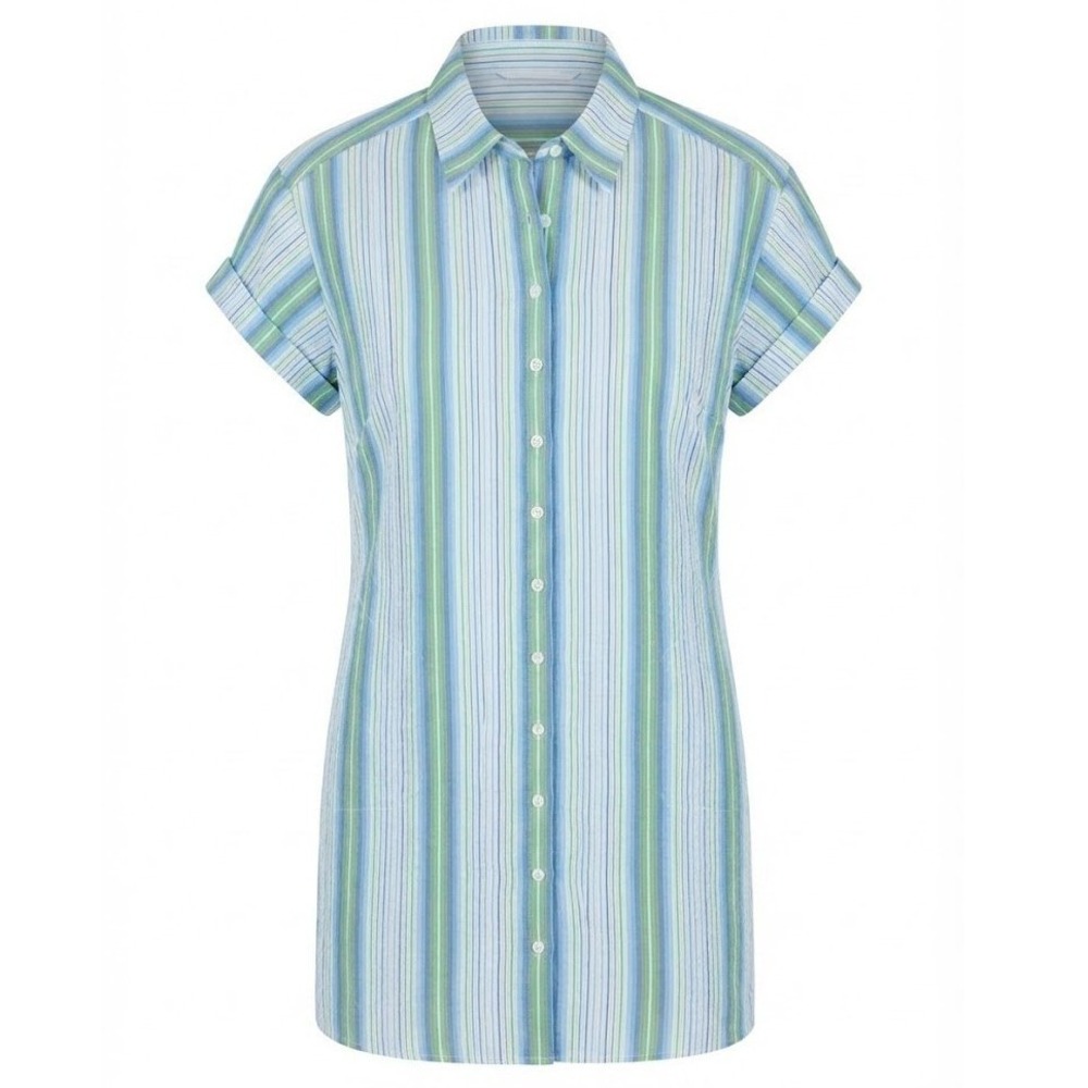 Finley Womens Blue Green Striped Cotton Shirt Dress Pockets Large - CJ